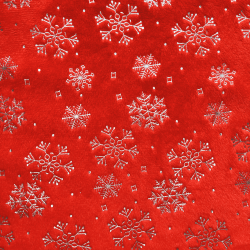 Ткань Искусственный Мех Коротковорсовый 190 гр/м2 (Ширина 150см), принт Снежинки на красном (на отрез) в Альметьевске